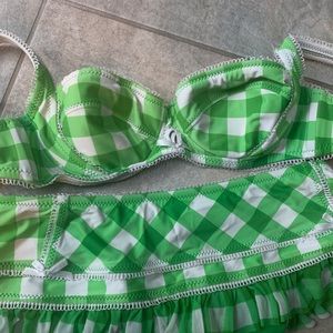 Vtg Green checkered Betsey Johnson bikini swimsuit plaid retro cruise